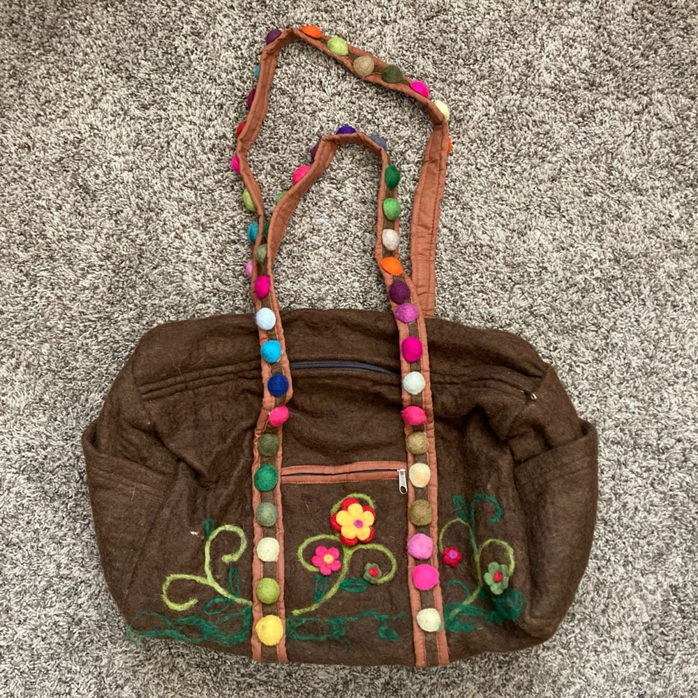 Wool Blend Floral Felted Tote Bag